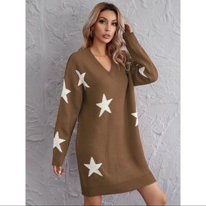 Drop shoulder star pattern sweater dress